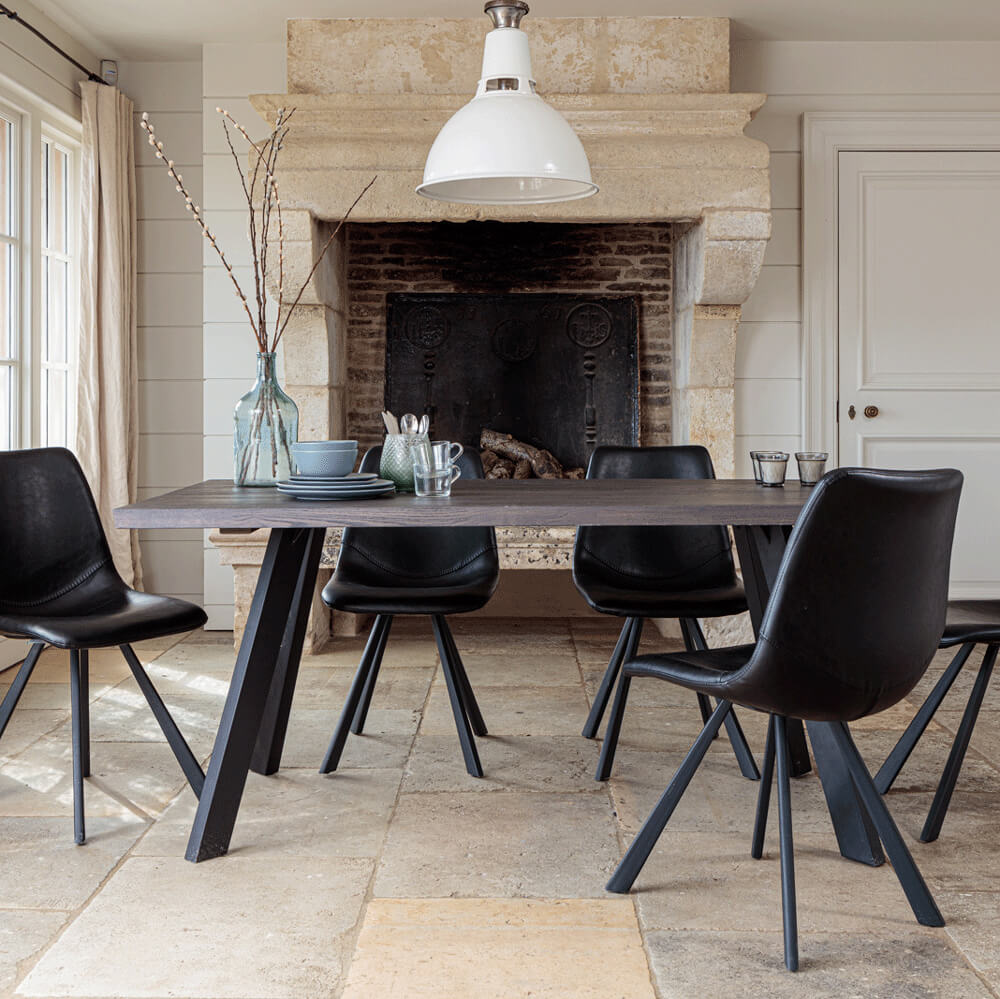 Valencia Solid Oak Dining Set - Dark Oak, with Dali Dining Chairs - Black