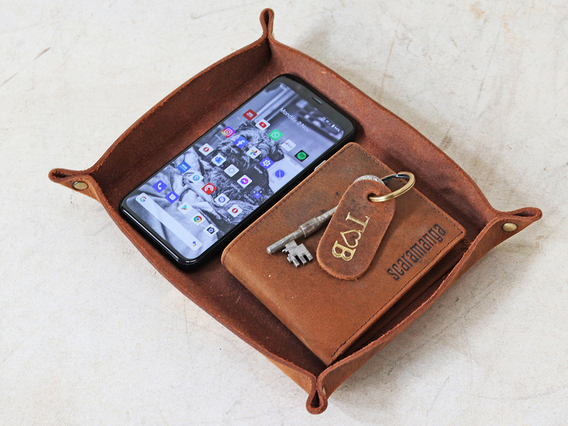 Leather Valet Tray - Large Brown