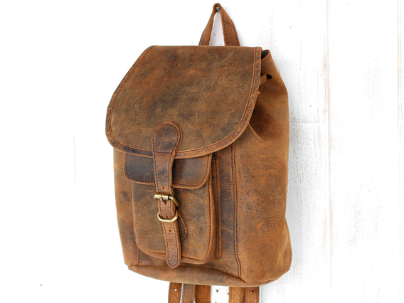 Womens Boho Leather Backpack - Mini Brown 8.5 Inch