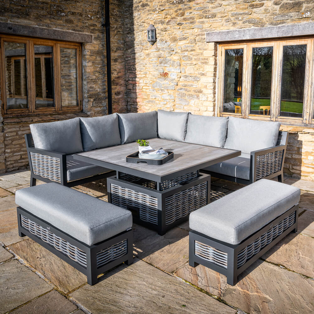 2021 Bramblecrest Portofino Square Sofa Set With Adjustable Dining Table