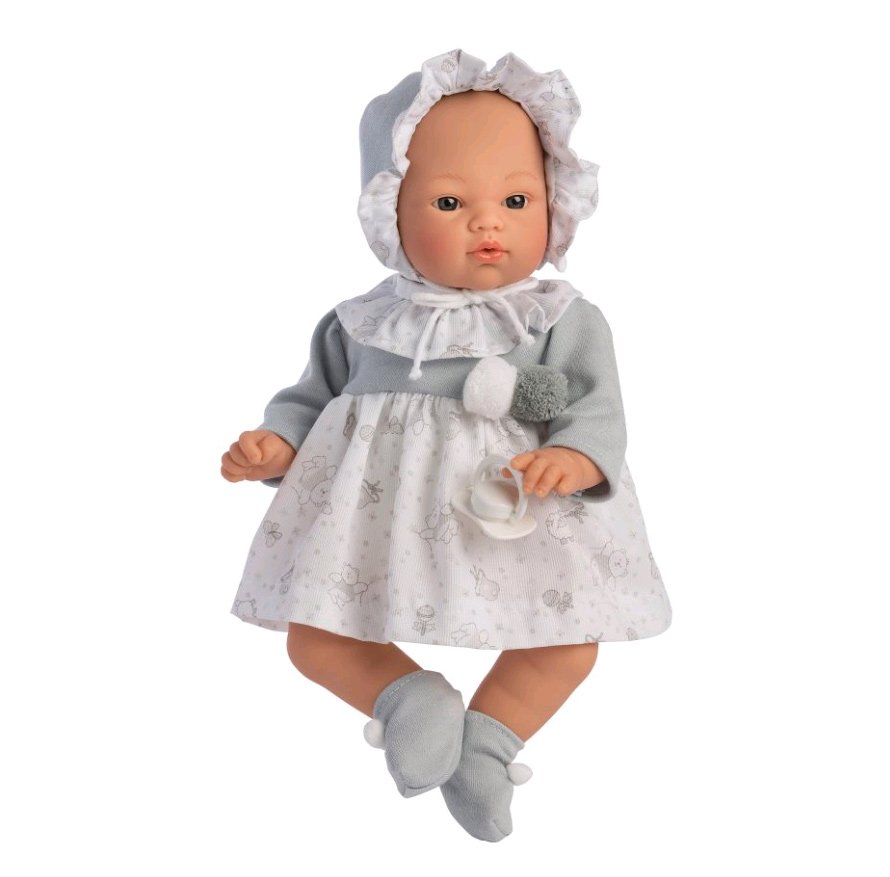Asi dolls - Koke doll in grey and white dress, 36 cm