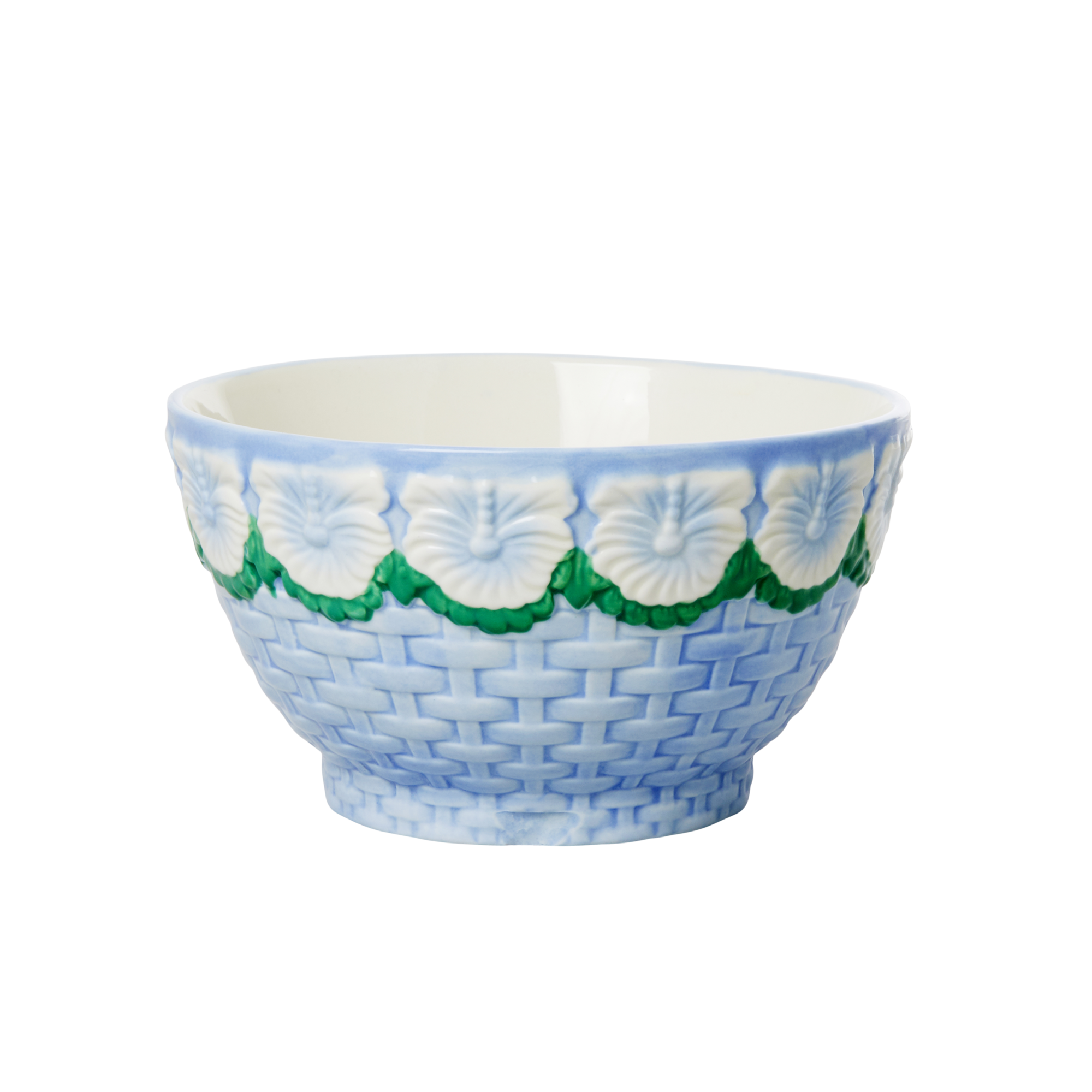 Rice - Ceramic Bowl with Embossed Flower Design - Blue