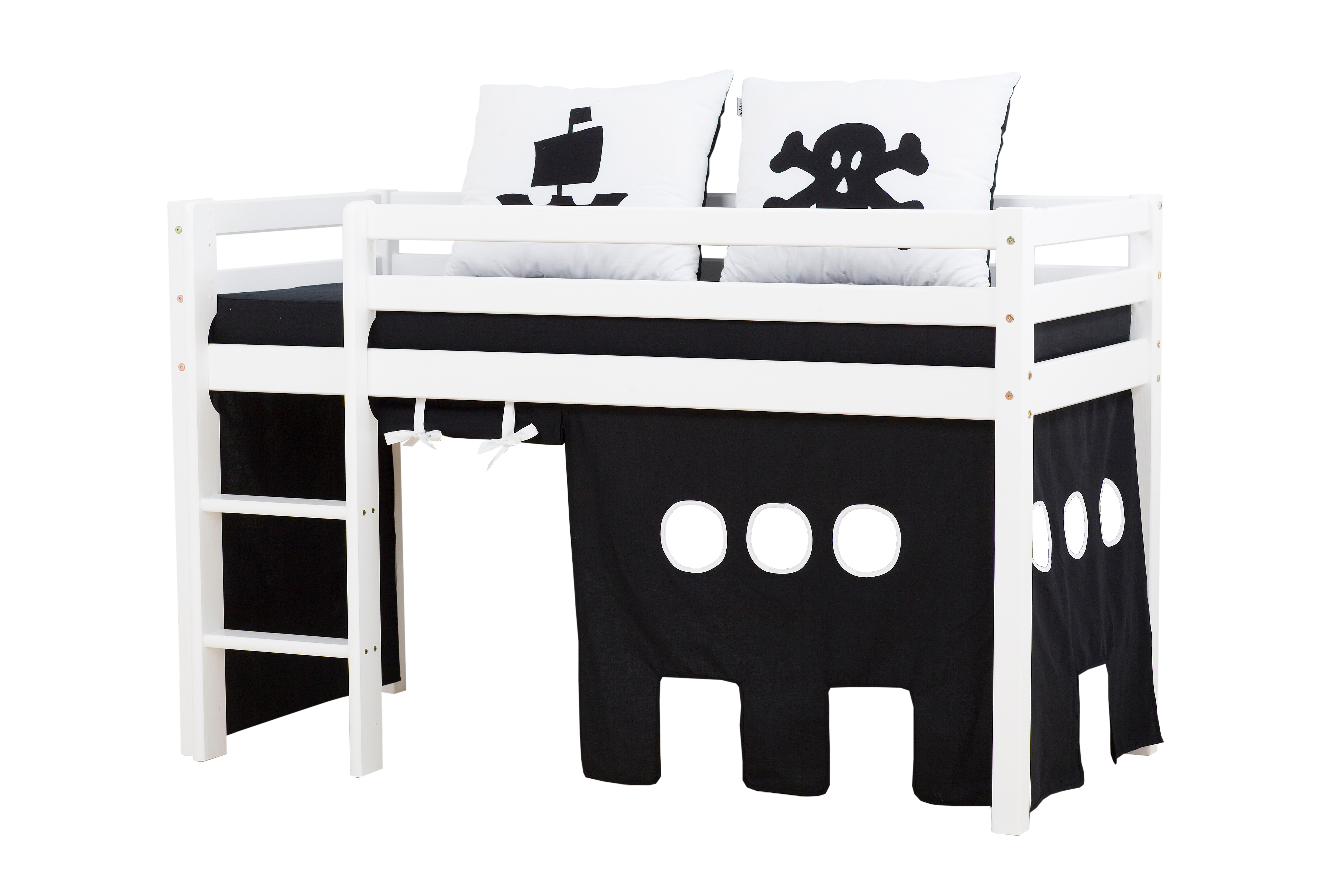 Hoppekids - BASIC Half-high bed with foam mattress + mattress cover + curtain 70x160 - Pirat