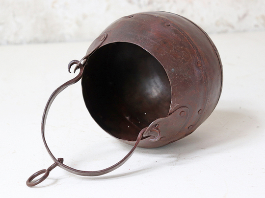 Hand-Upcycled Hanging Metal Planter Pot Brown