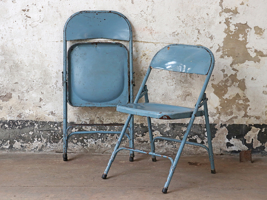 Metal Vintage Folding Chairs - Blue Brown Medium