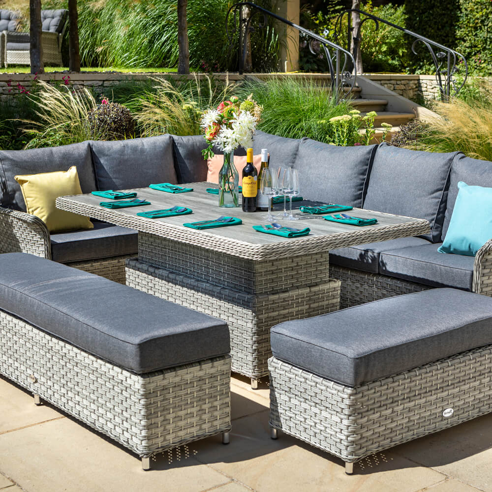 2021 Hartman Heritage Grand Rectangular Tuscan Adjustable Casual Dining Set – Ash/Slate