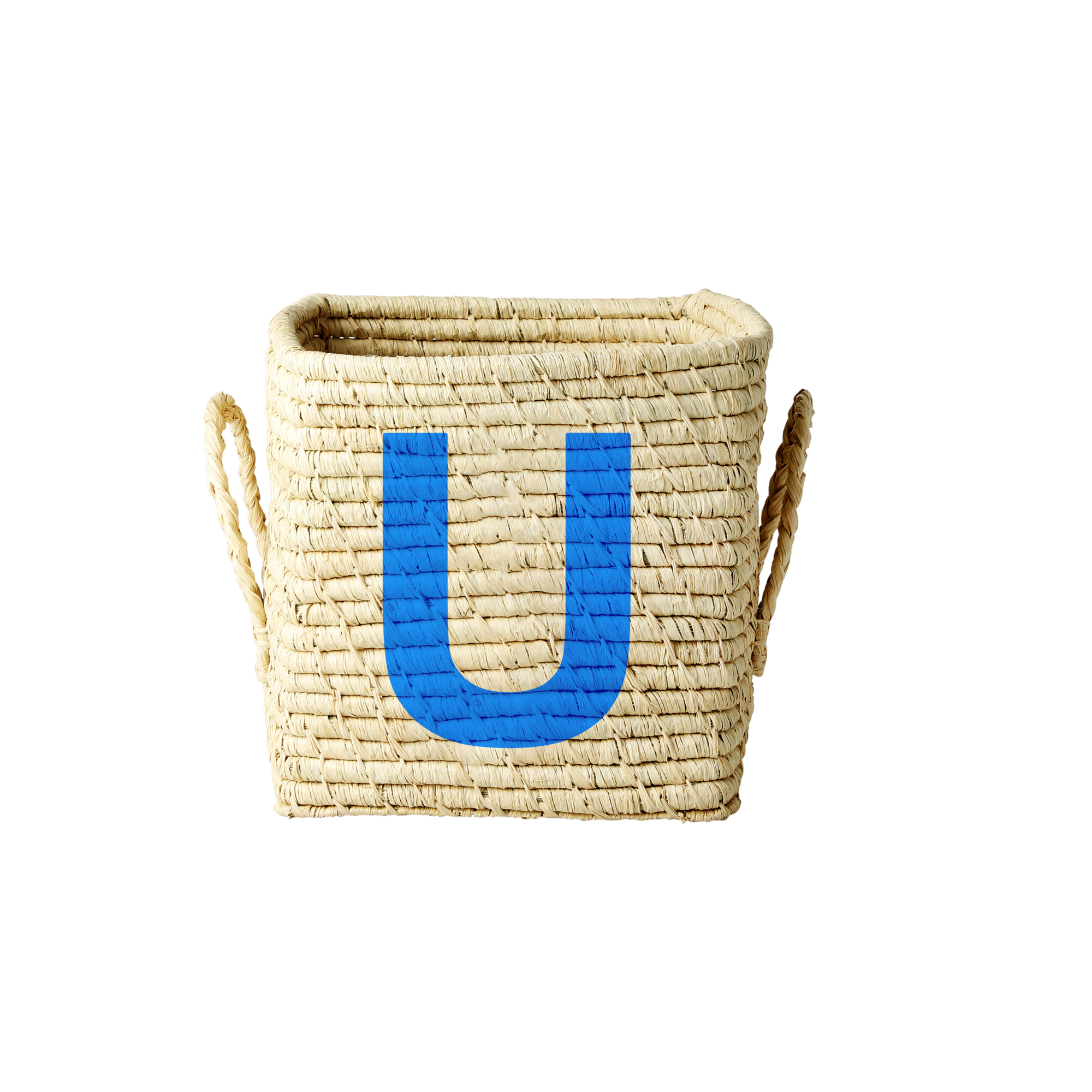 Rice - Raffia Square Basket w. Painted Letter - U