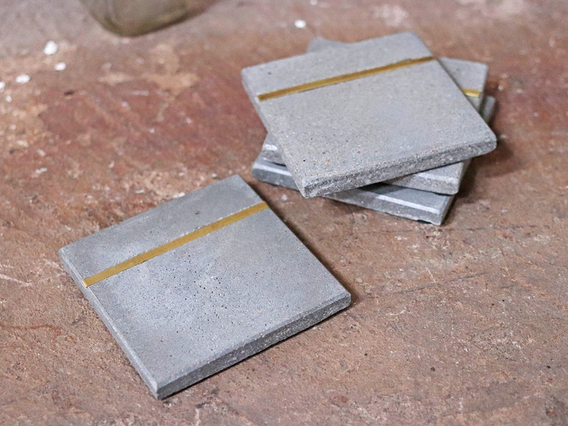 Set of 4 Cement and Brass Coasters