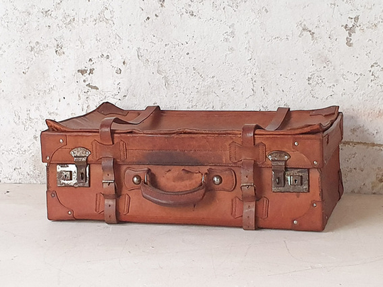 Large Brown Leather Suitcase Brown