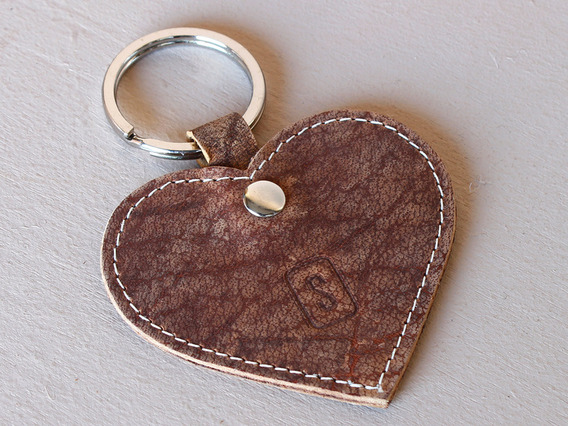 Leather Heart Keyring Brown Extra Small