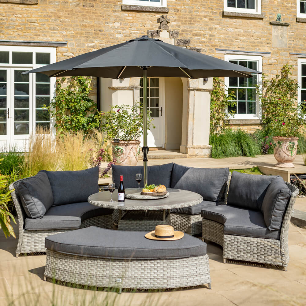 2021 Hartman Heritage Grand Round Sofa Tuscan Casual Dining Set – Ash/Slate