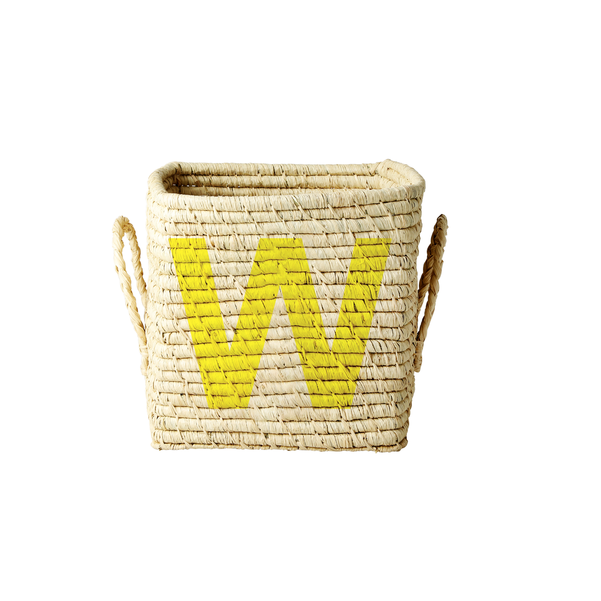 Rice - Raffia Square Basket w. Painted Letter - W