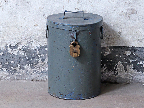 Vintage Grey Storage Drum Grey