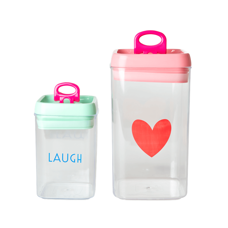 Rice - Plastic Food Boxes Set of 2 Airtight Lid - Pink/Green