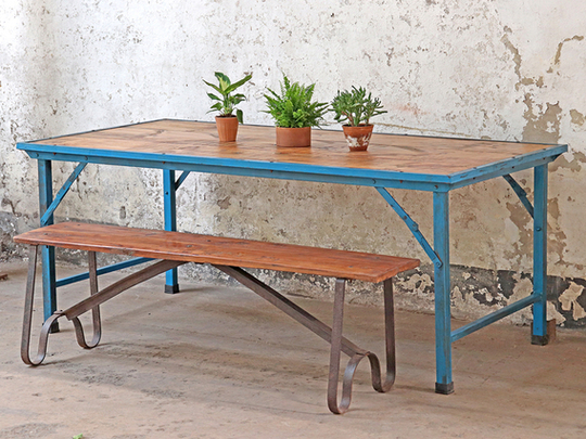 Industrial Style Folding Table - Extra Large Blue