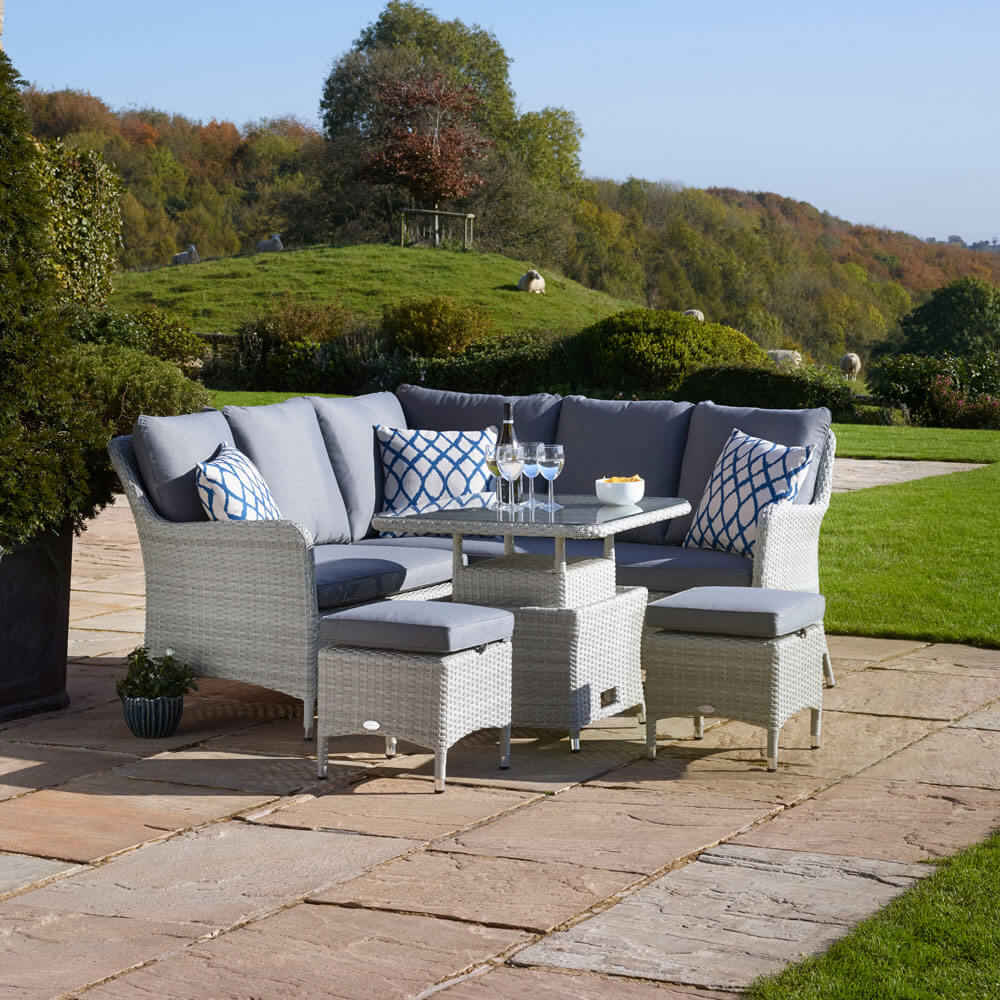 2021 Bramblecrest Tetbury Garden Sofa Set With Mini Adjustable Table & 2 Stools - Cloud