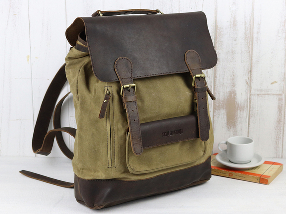 Large Leather and Canvas Backpack For Men