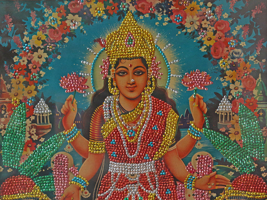 Large Vintage Indian Print - Lakshmi Mata Multi