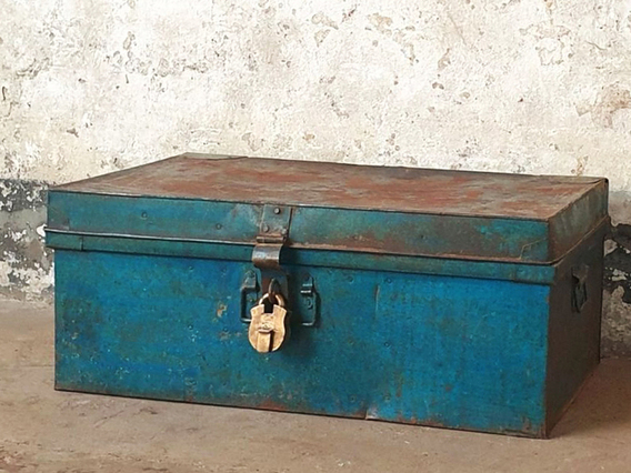 Blue Metal Travel Trunk Blue