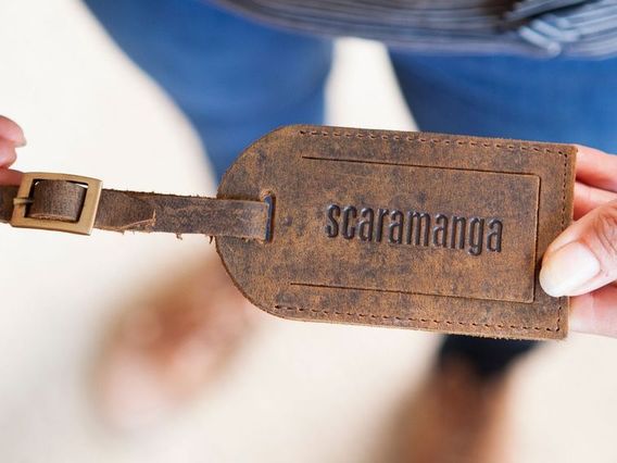 Leather Luggage Tag With Buckle Brown
