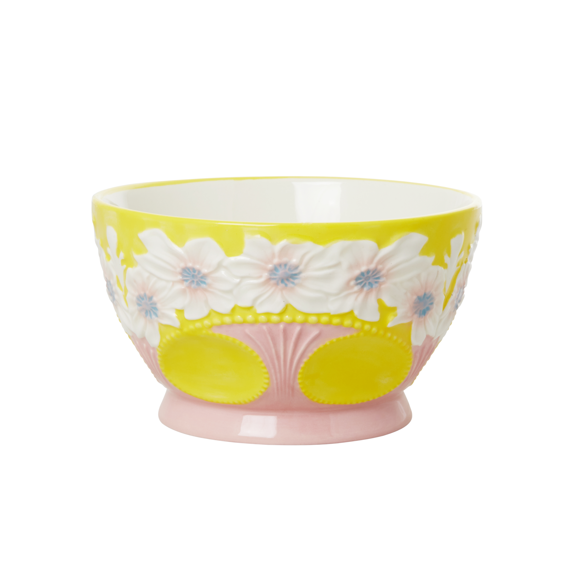 Rice - Ceramic Bowl with Embossed Flower Design - Yellow