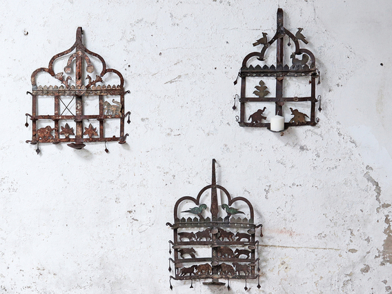 Old Metal Wall Hanging Diya Toran Black