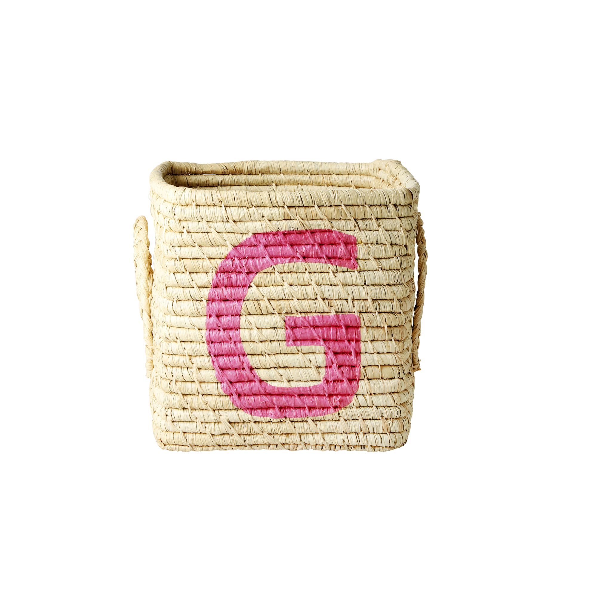Rice - Raffia Square Basket w. Painted Letter - G
