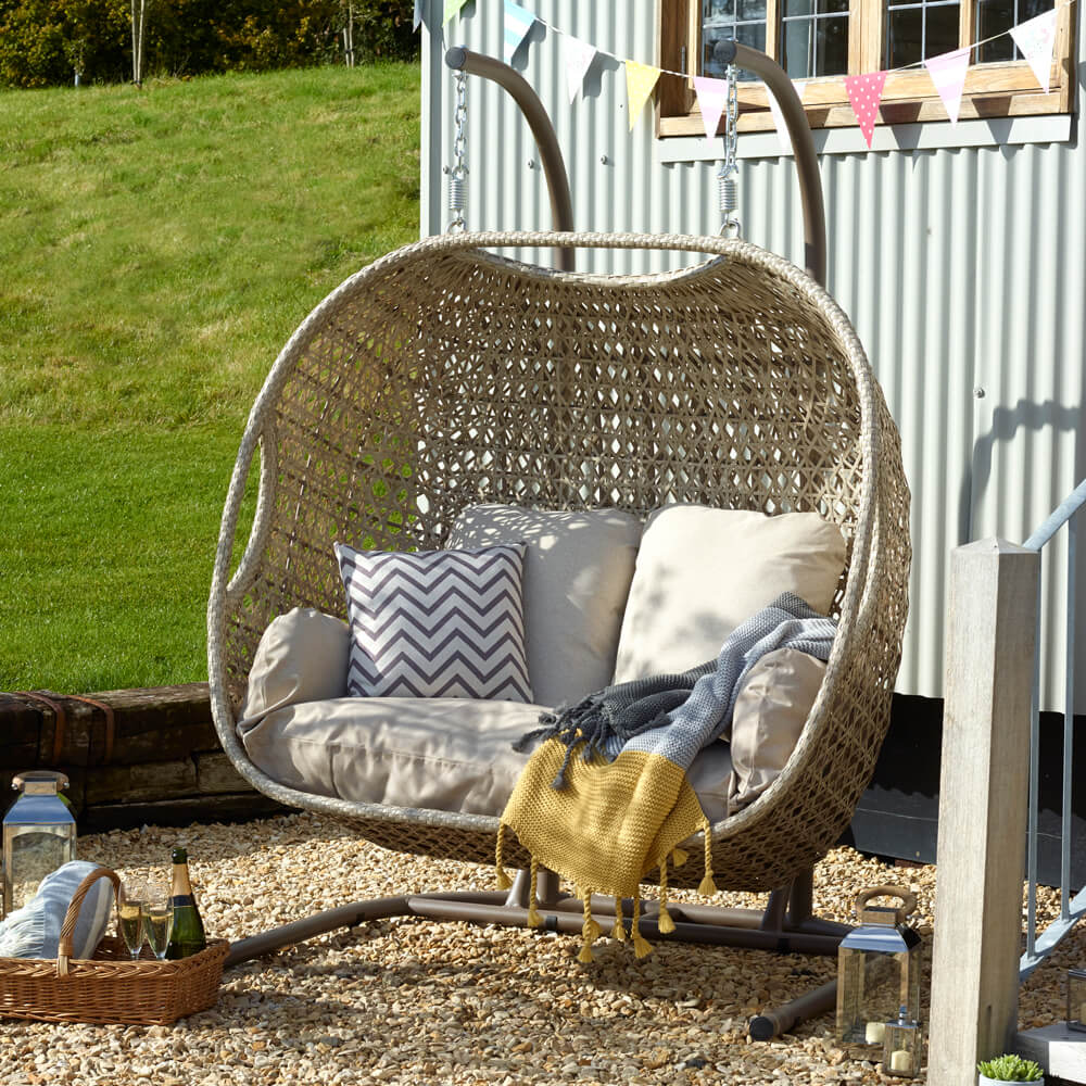 2021 Bramblecrest Monterey Double Hanging Cocoon Chair With Cushions - Sandstone