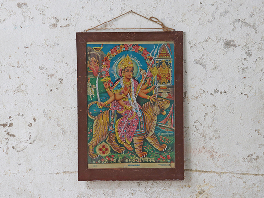 Large Vintage Indian Print - Sherawali Mata Multi