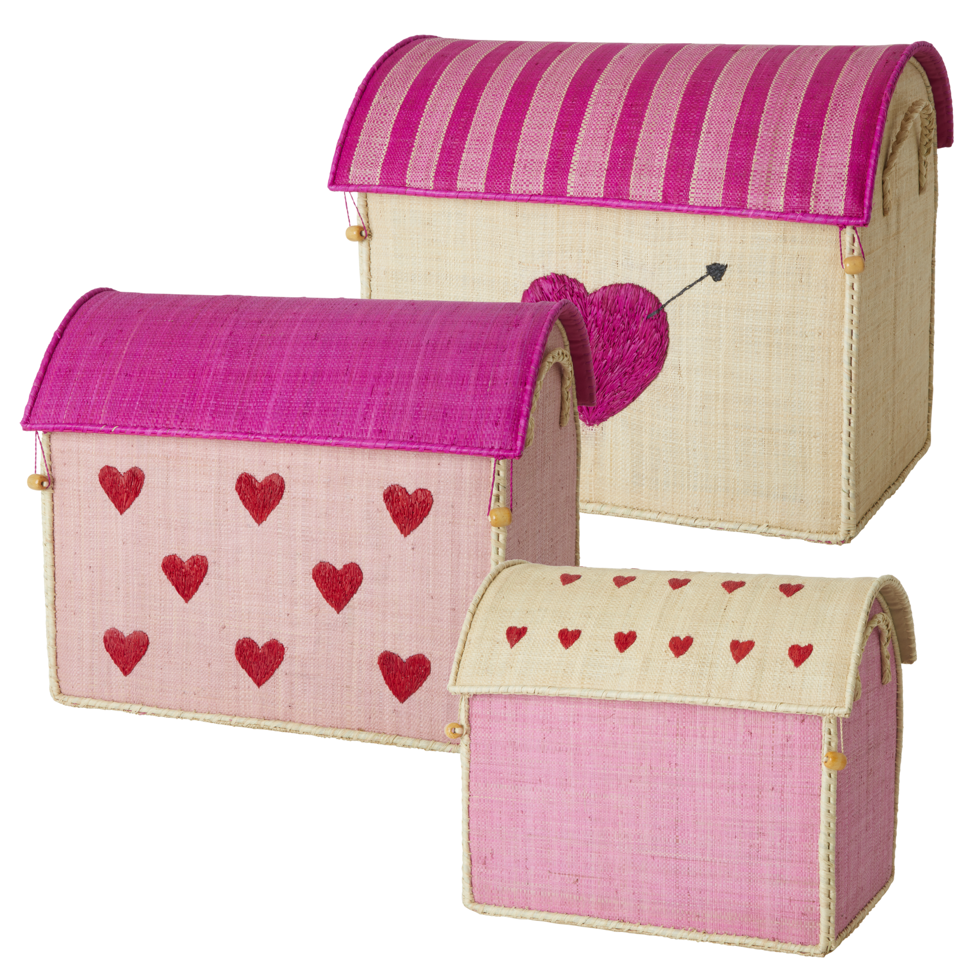 Rice - Large Set of 3 Toy Baskets - Hearts