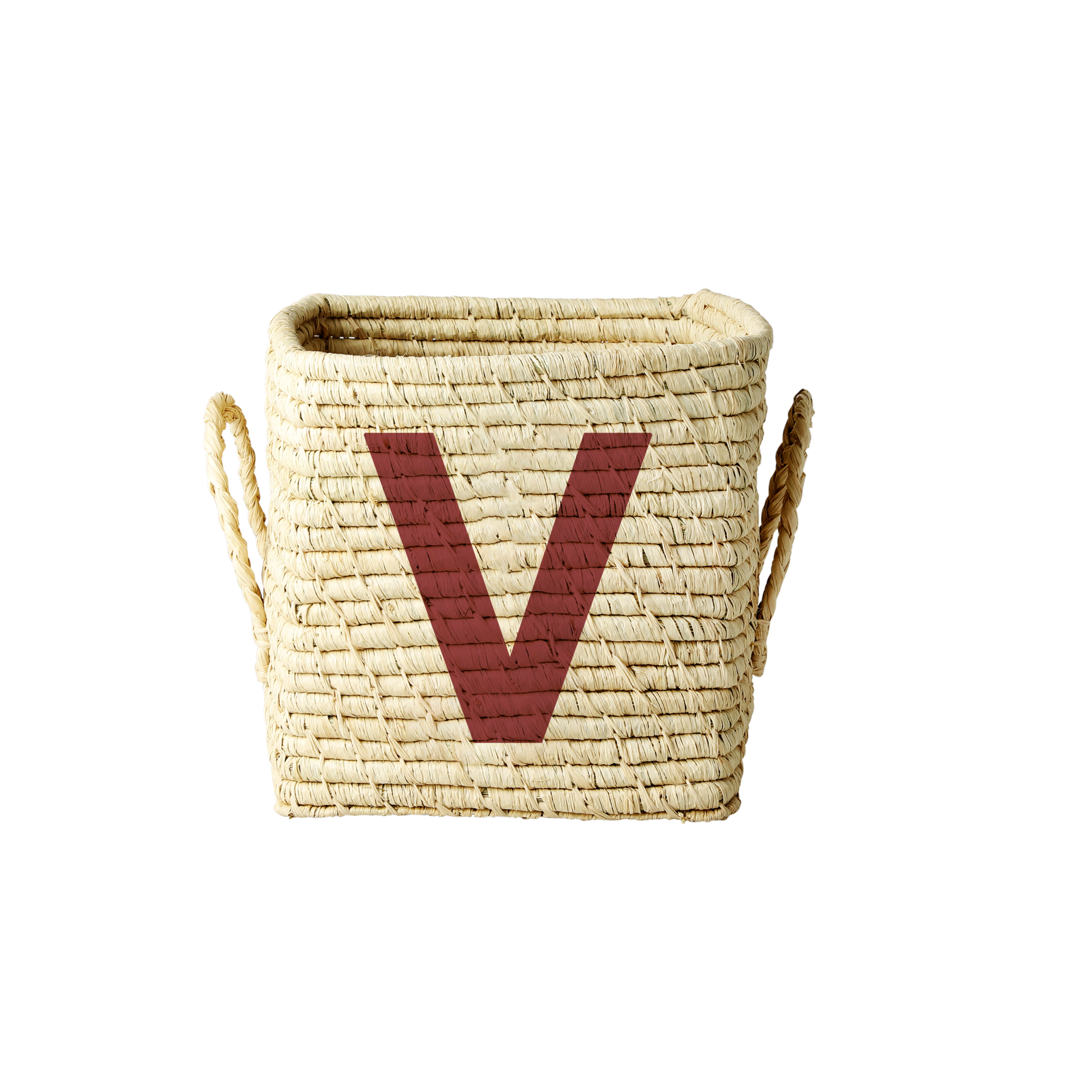 Rice - Raffia Square Basket w. Painted Letter - V