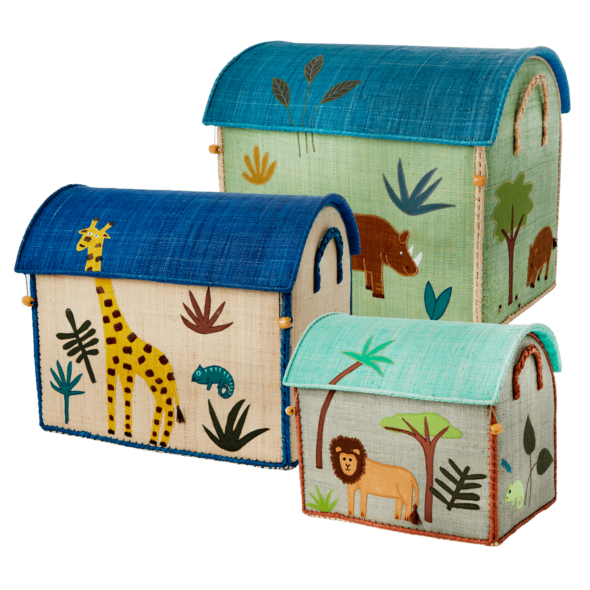 Rice - Large Set of 3 Toy Baskets - Blue Jungle Theme
