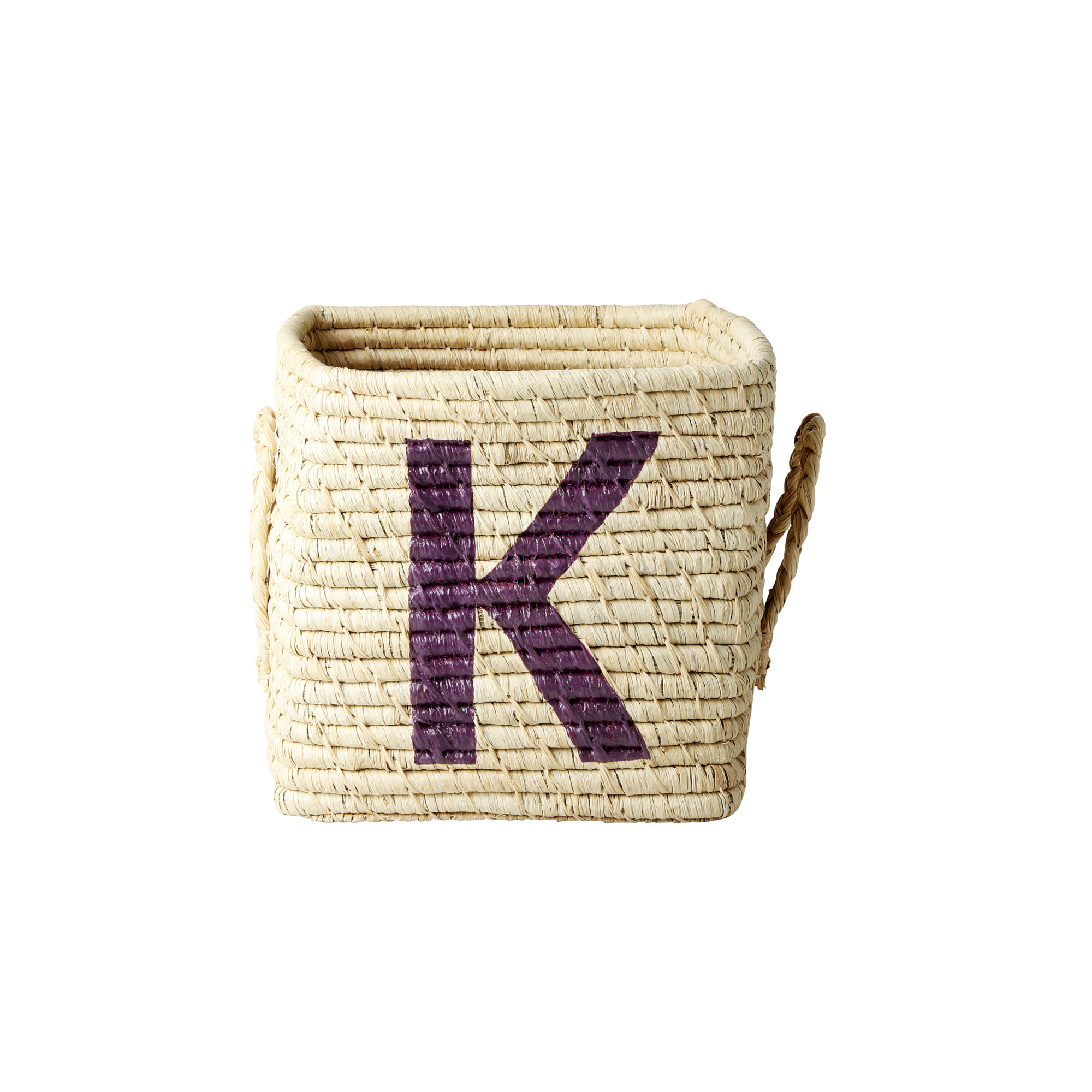 Rice - Raffia Square Basket w. Painted Letter - K