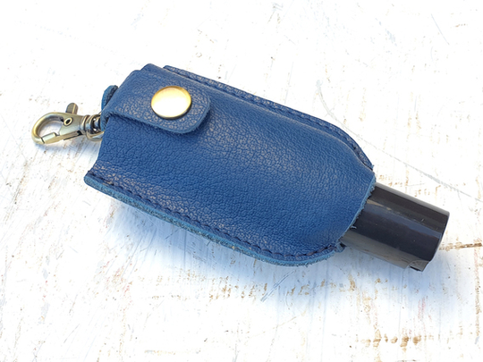 Hand Sanitiser Blue Leather Bottle Holder Blue