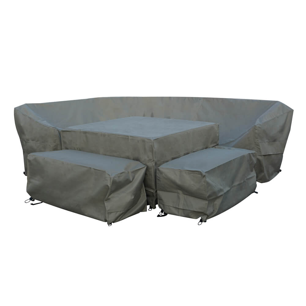 2021 Bramblecrest Outdoor Curved Sofa With Square Ceramic Dining Table Protective Cover Set