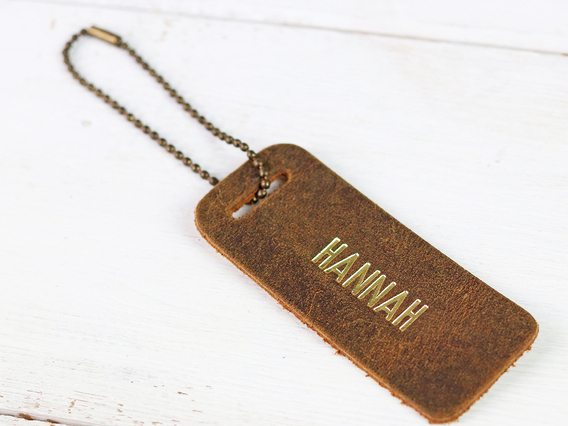 Leather Bag Tag with Chain