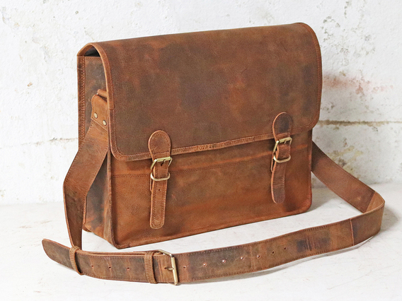 Boys And Girls Large Vintage Leather Satchel 16 Inch Brown 16 Inch