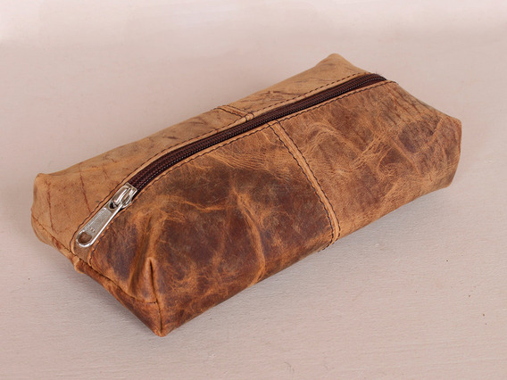 Leather School Pencil Case Brown