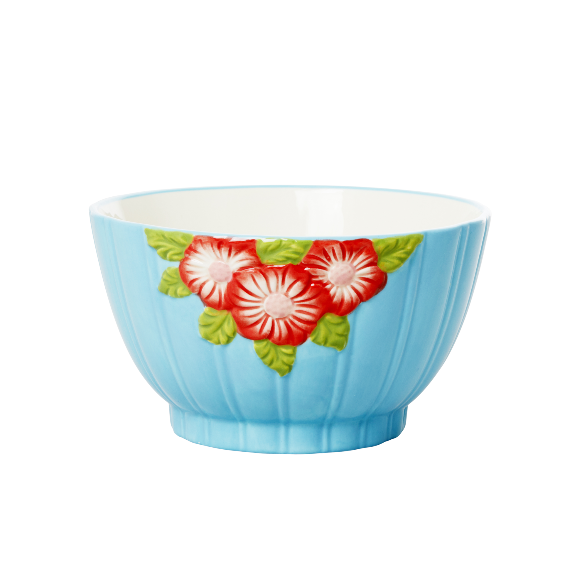Rice - Ceramic Bowl with Embossed Flower Design - Mint