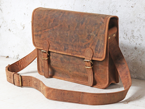 Medium Vintage Leather Men’s Satchel – 15 Inch Brown 15 Inch