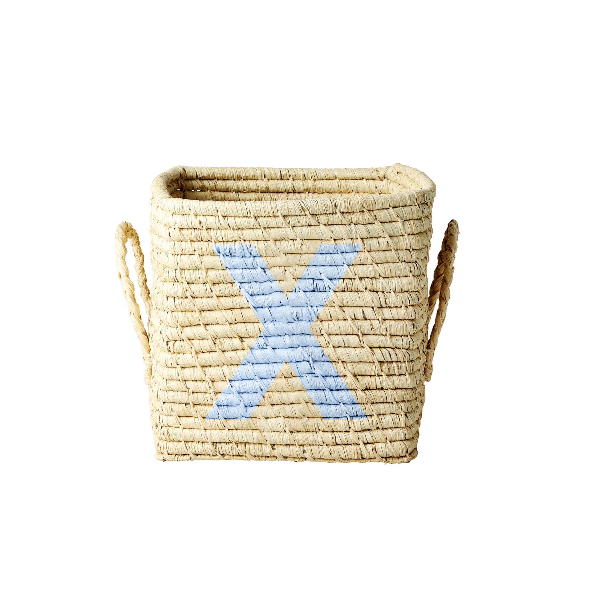 Rice - Raffia Square Basket w. Painted Letter - X