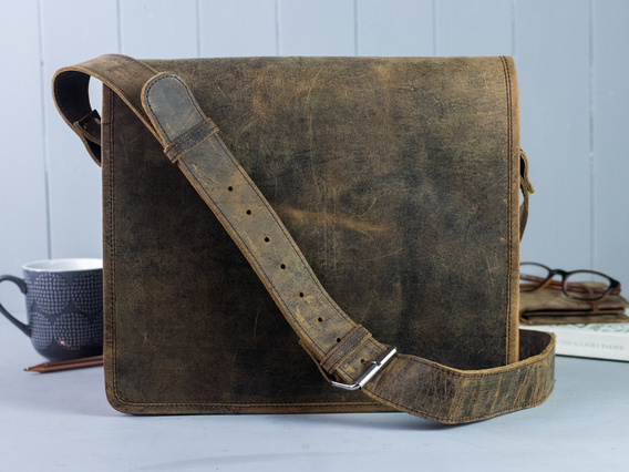 Boys And Girls Small Wide Leather Messenger Bag 13 Inch Brown 13 Inch