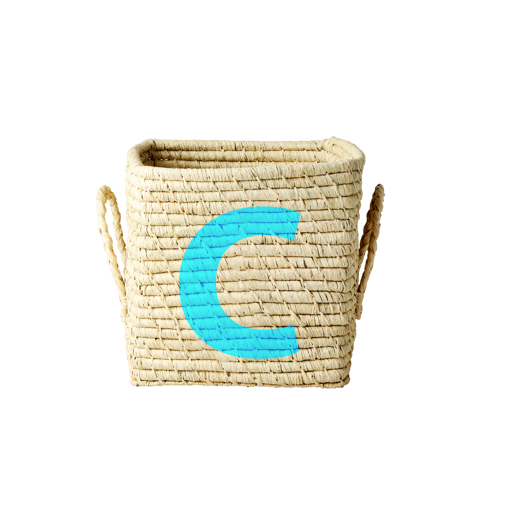 Rice - Raffia Square Basket w. Painted Letter - C