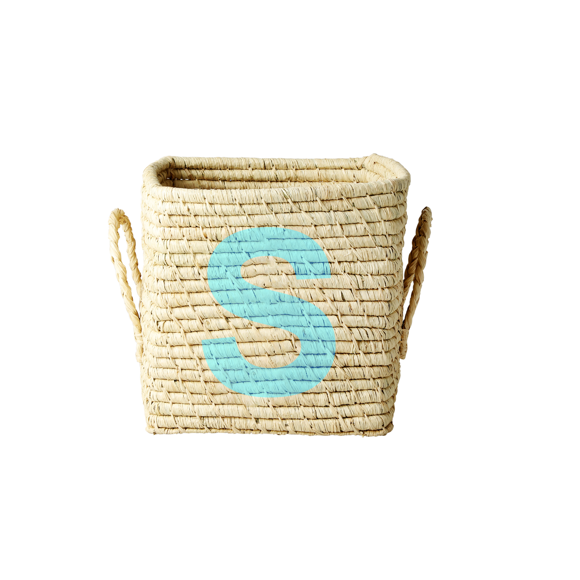 Rice - Raffia Square Basket w. Painted Letter - S