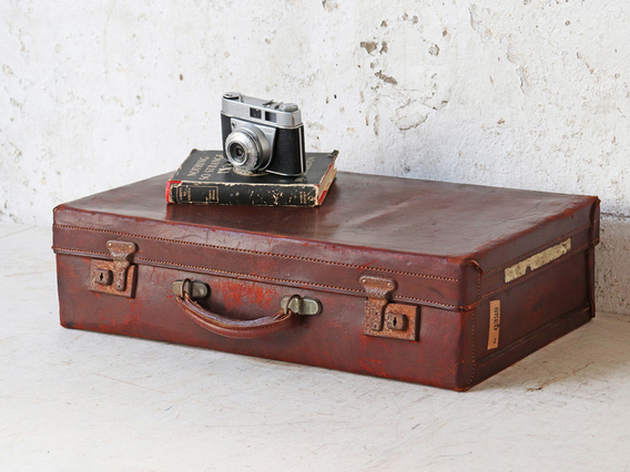 Classic Brown Leather Suitcase Brown