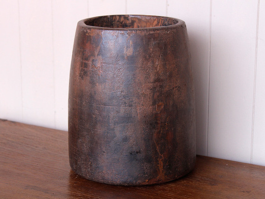 Large Hand Carved Wooden Pot Large
