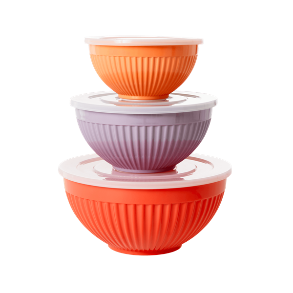 Rice - Melamine Bowls w. Lid 3 Pcs - Orange, Lavender & Apricot