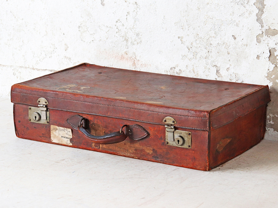 Vintage Brown Leather Suitcase Brown