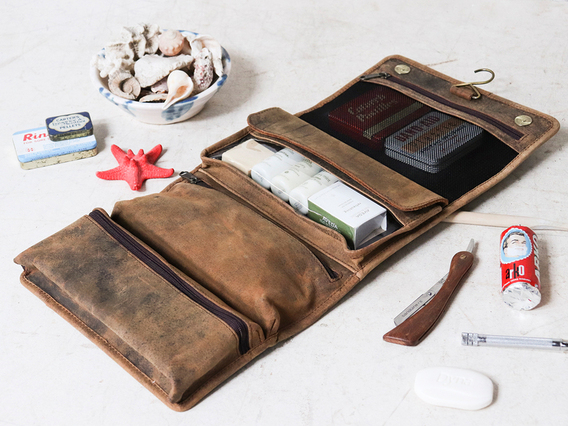 Hanging Leather Wash Bag Large