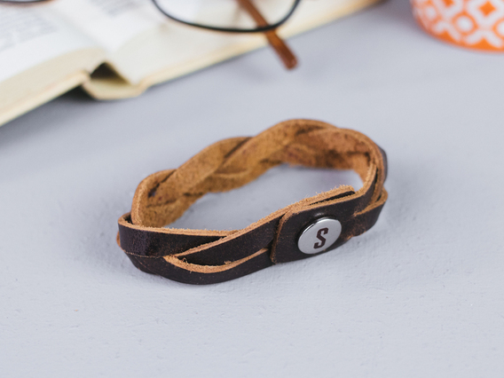 Large Woven Brown Leather Bracelet Brown Large